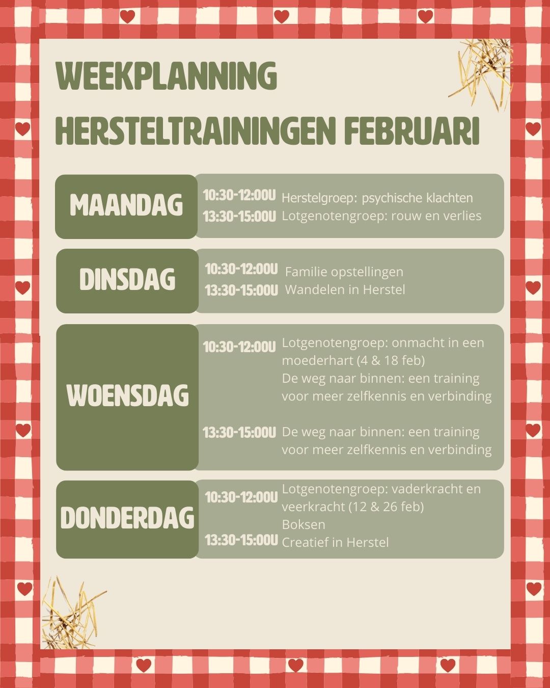 Planning trainingen februari
