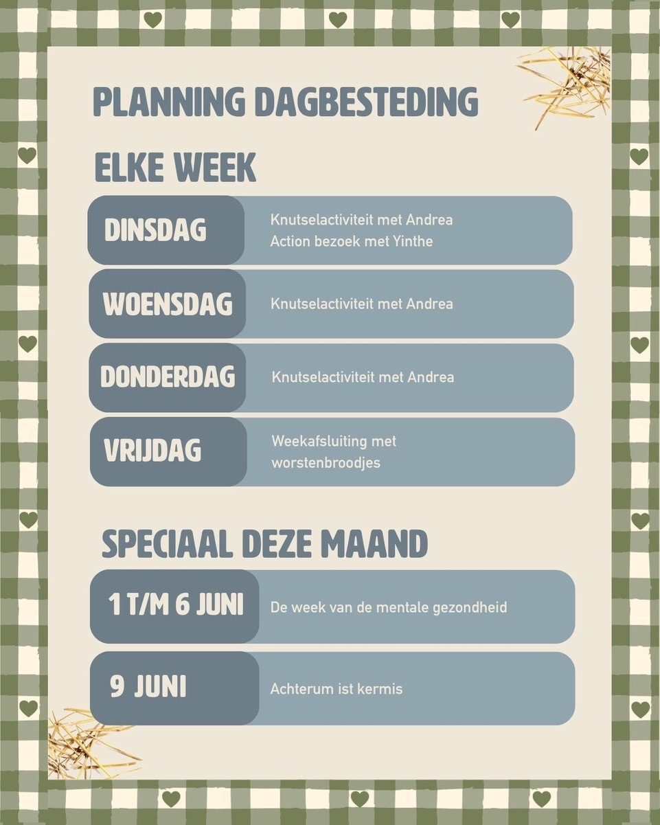Planning activiteiten dagbesteding juni