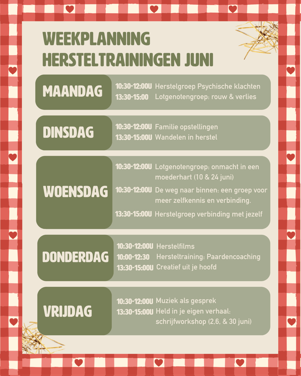 Planning hersteltrainingen juni