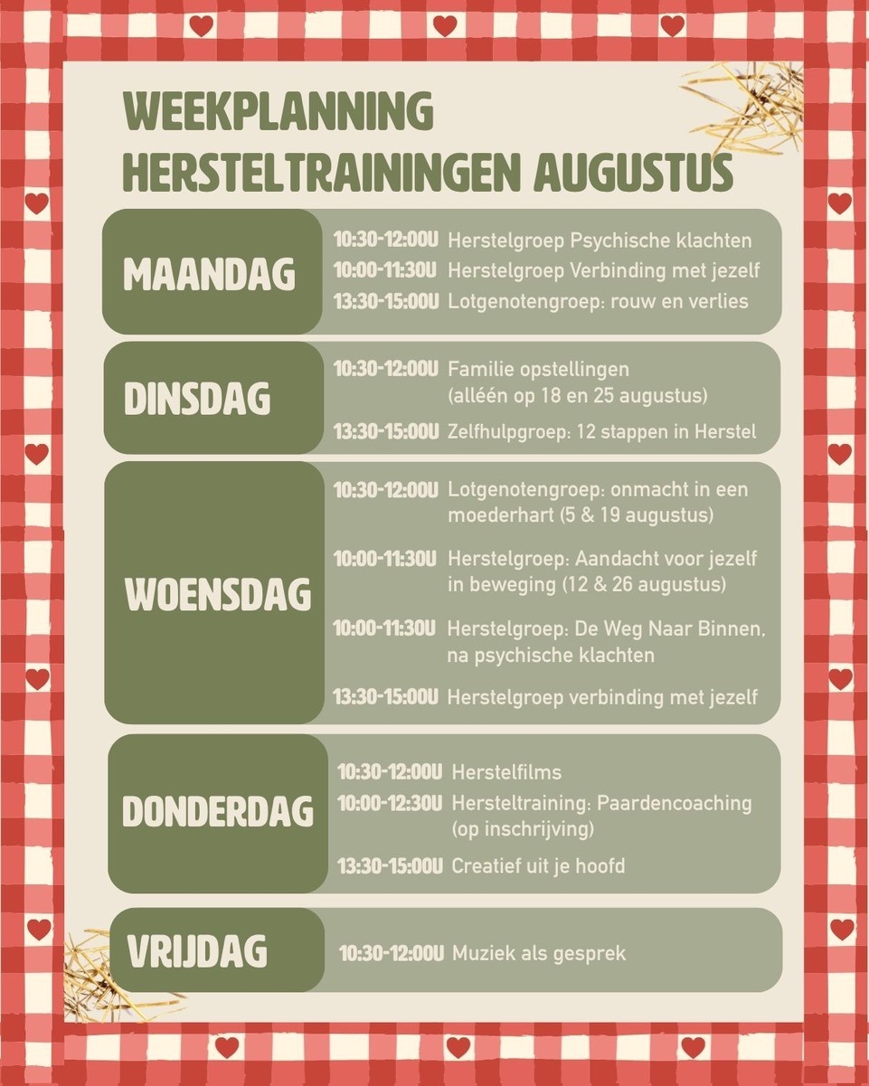 Planning trainingen augustus